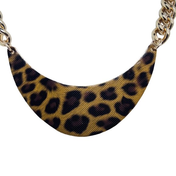 Chunky Gold Tone Curb Chain Leopard Bib Choker Necklace (5451) - Picture 2 of 6